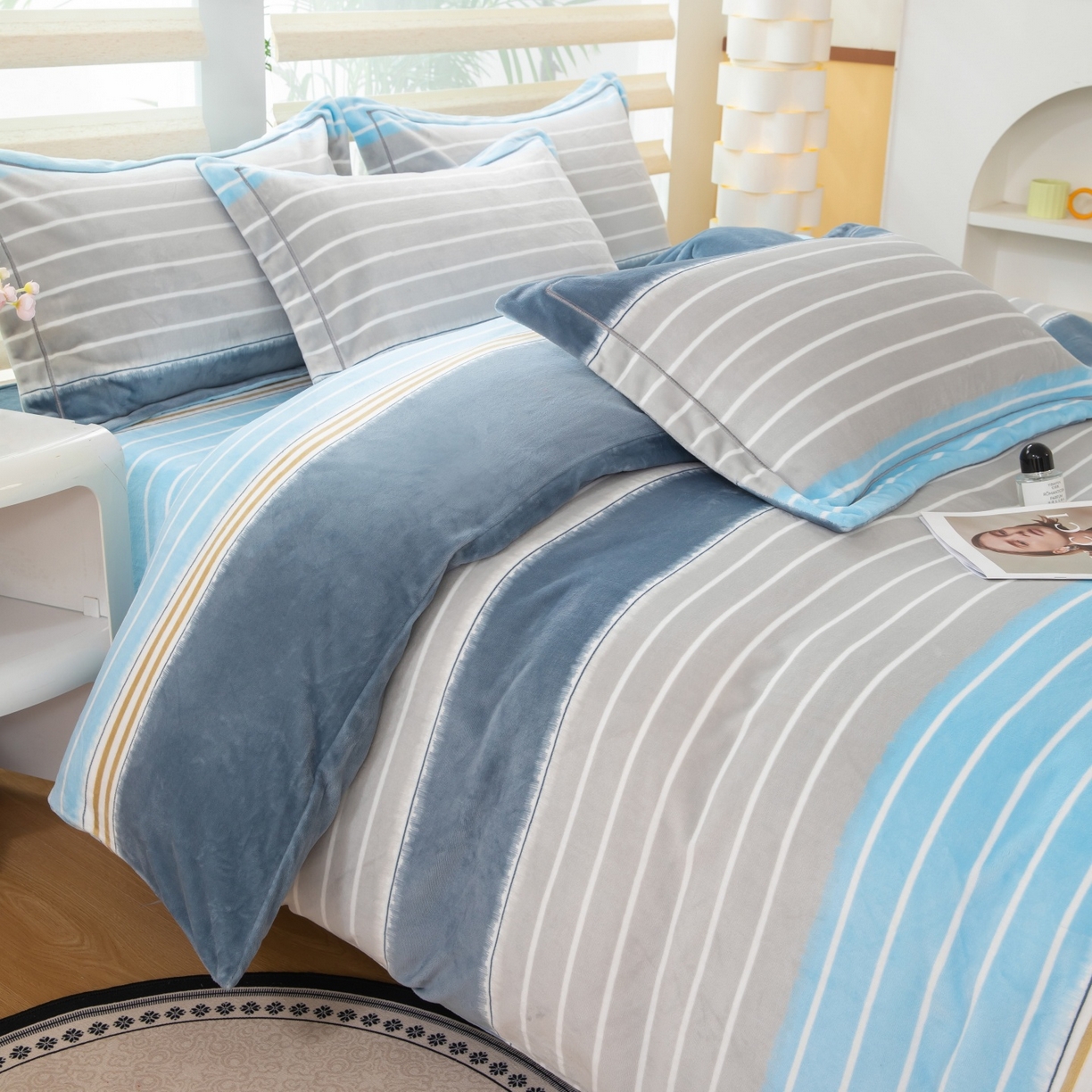 91家纺网 家纺一手货源 找家纺 卡迪亚家纺 2025新款金雕绒系列四件套 伊莎贝拉