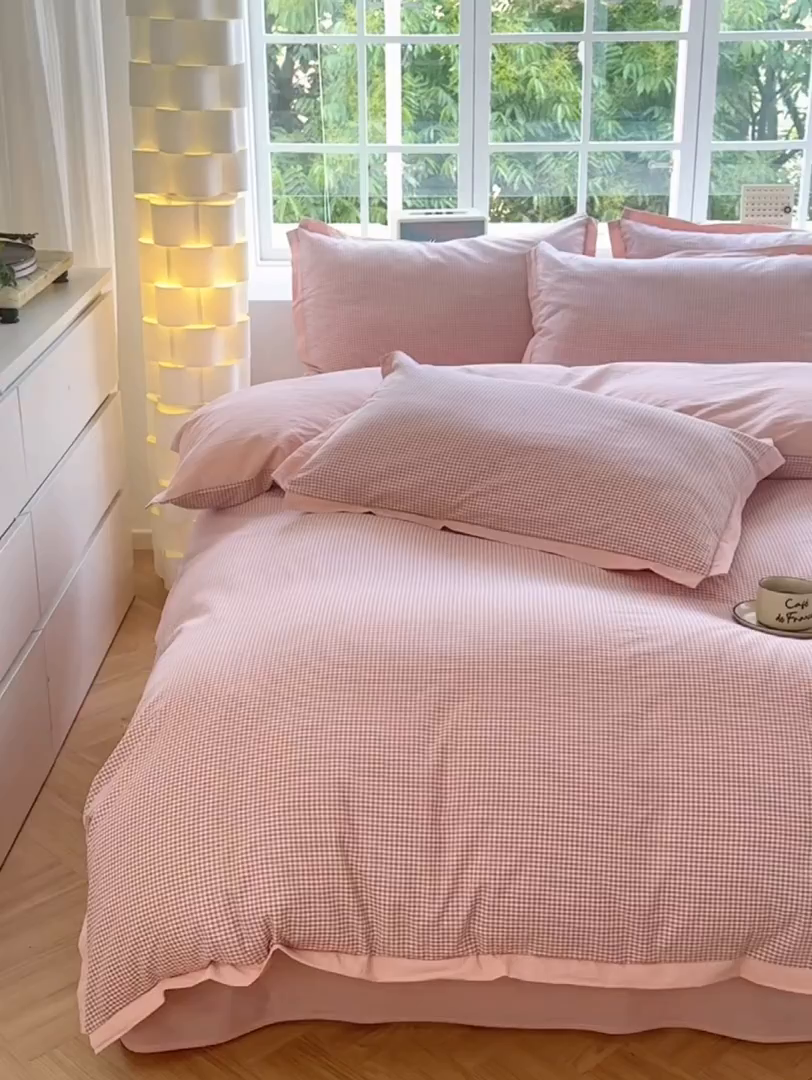 91家纺网 家纺一手货源 找家纺 （总）宜家坊 2025新款A类全棉色织系列水洗棉宽边断角工艺四件套