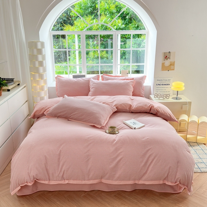 91家纺网 家纺一手货源 找家纺 （总）宜家坊 2025新款A类全棉色织系列水洗棉宽边断角工艺四件套