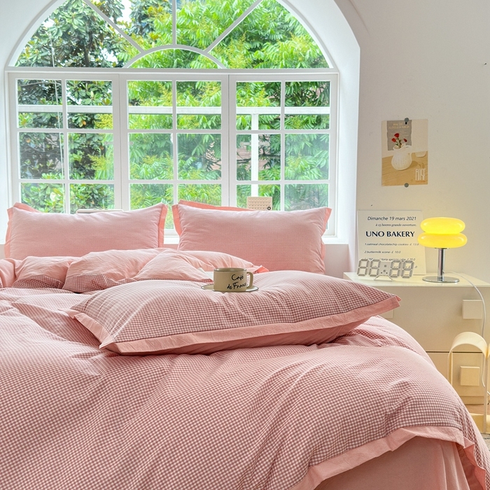 91家纺网 家纺一手货源 找家纺 （总）宜家坊 2025新款A类全棉色织系列水洗棉宽边断角工艺四件套