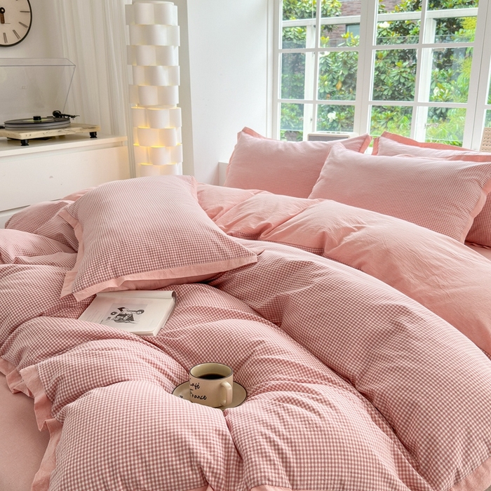 91家纺网 家纺一手货源 找家纺 （总）宜家坊 2025新款A类全棉色织系列水洗棉宽边断角工艺四件套