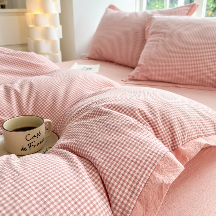 91家纺网 家纺一手货源 找家纺 （总）宜家坊 2025新款A类全棉色织系列水洗棉宽边断角工艺四件套