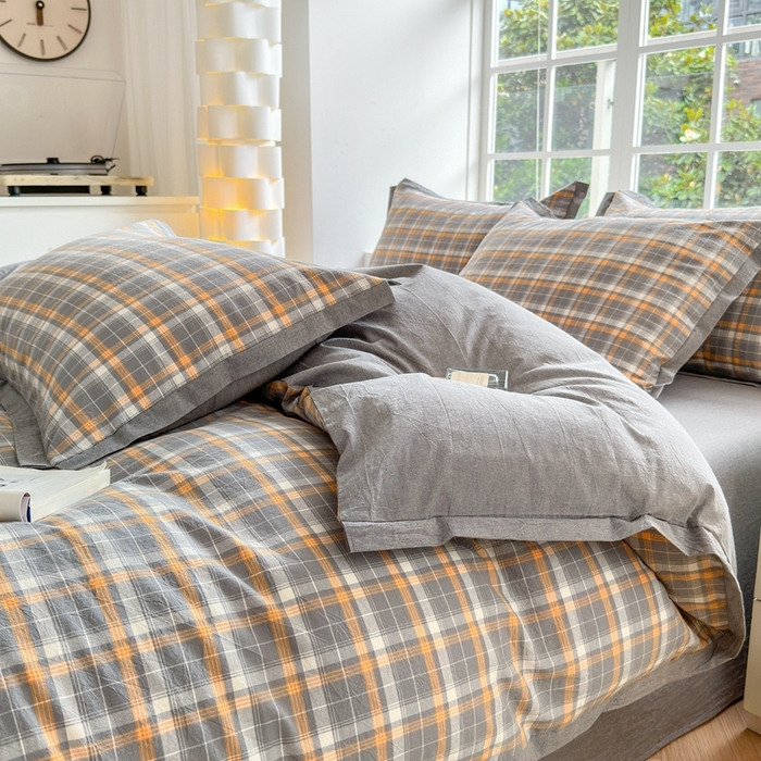 91家纺网 家纺一手货源 找家纺 （总）宜家坊 2025新款A类全棉色织系列水洗棉宽边断角工艺四件套