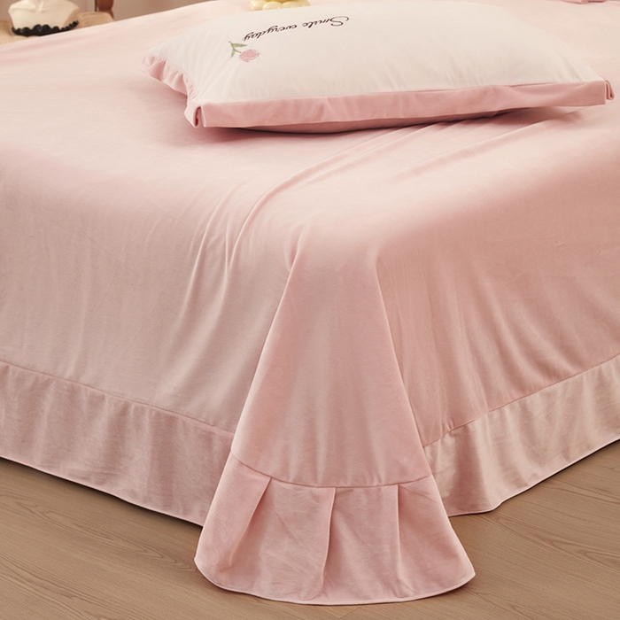 91家纺网 家纺一手货源 找家纺 卡迪亚家纺 2025新款婴儿绒高端绣花四件套-郁金香 郁金香-樱花粉