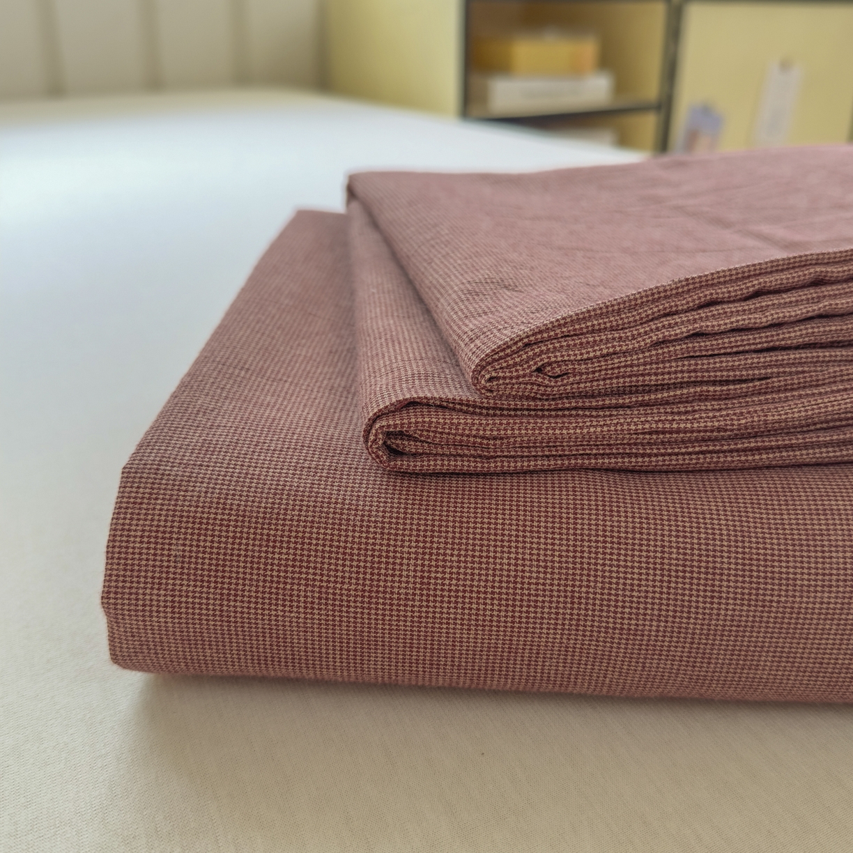 91家纺网 家纺一手货源 找家纺 （总）宜家坊 2025新款A类色织全棉水洗棉床单单件纯棉格子纯色学生宿舍定制定做