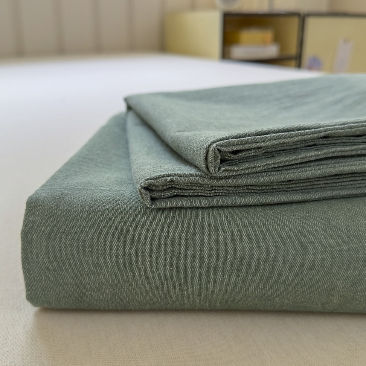 91家纺网 家纺一手货源 找家纺 宜家坊 2025新款A类色织全棉水洗棉床单单件纯棉格子纯色学生宿舍定制定做 纯色-草绿