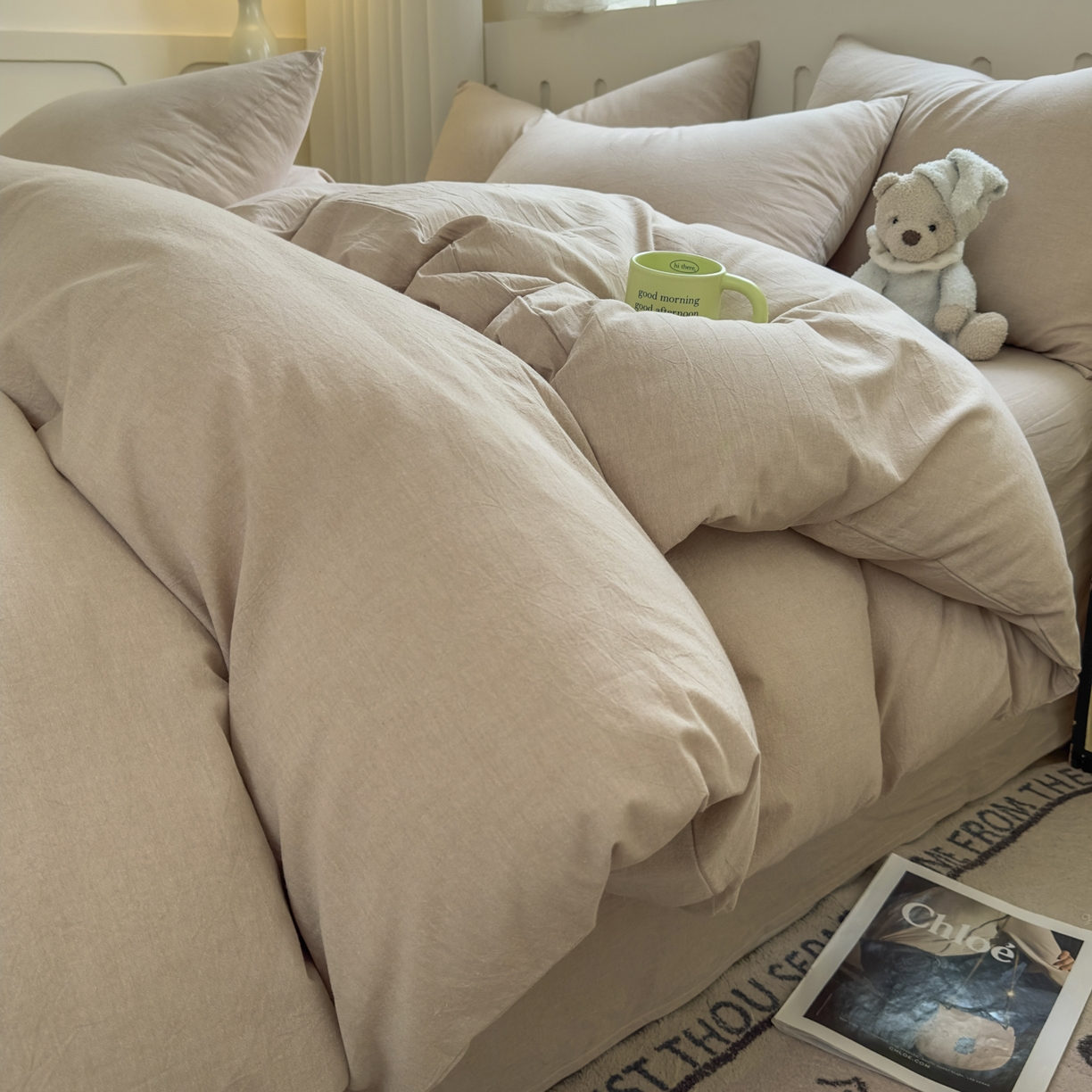 91家纺网 家纺一手货源 找家纺 （总）宜家坊 2025新款A类全棉色织水洗棉四件套纯棉格子纯色被套学生宿舍三件套定制定做