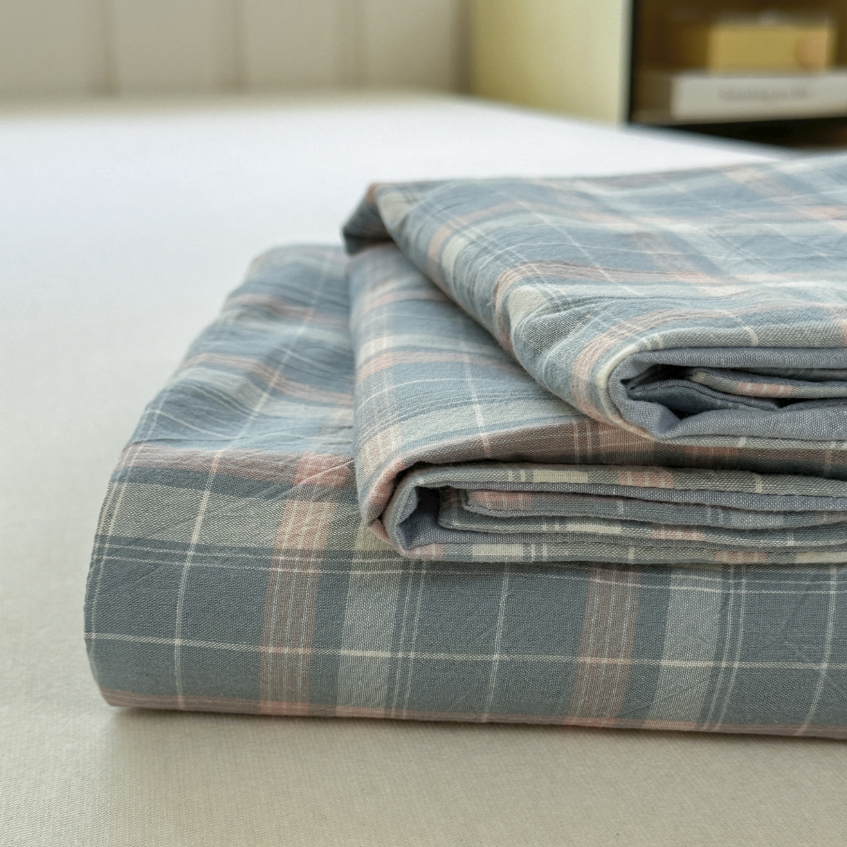 91家纺网 家纺一手货源 找家纺 宜家坊 2025新款A类色织全棉水洗棉床单单件纯棉格子纯色学生宿舍定制定做 映像格-蓝