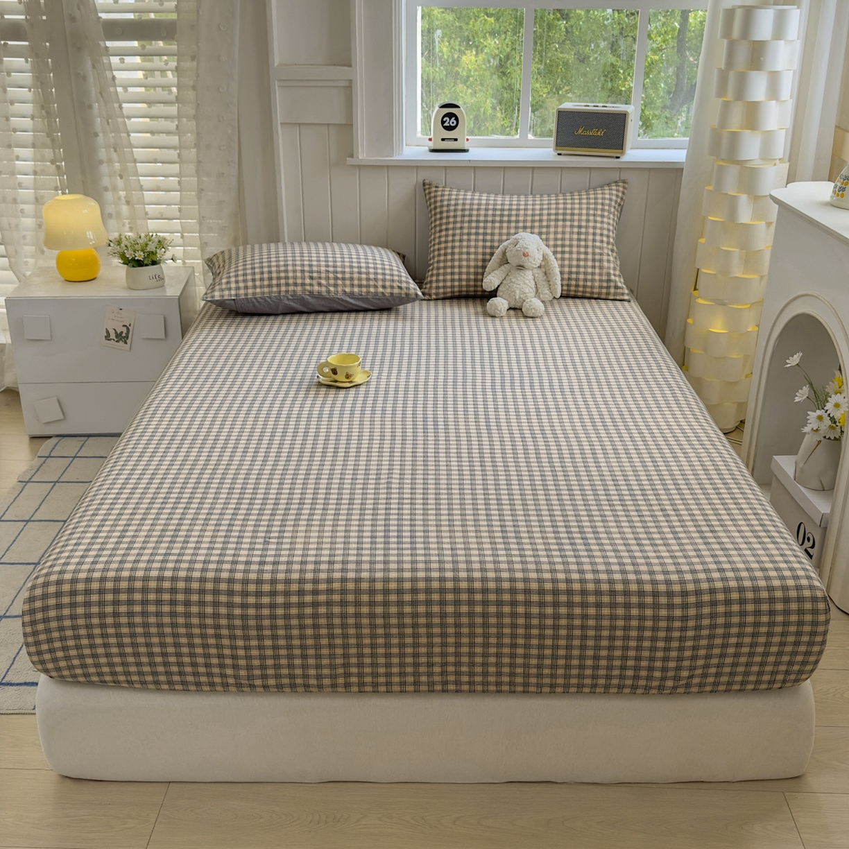 91家纺网 家纺一手货源 找家纺 宜家坊 2025新款A类色织全棉水洗棉床单单件纯棉格子纯色学生宿舍定制定做 春野-咖灰