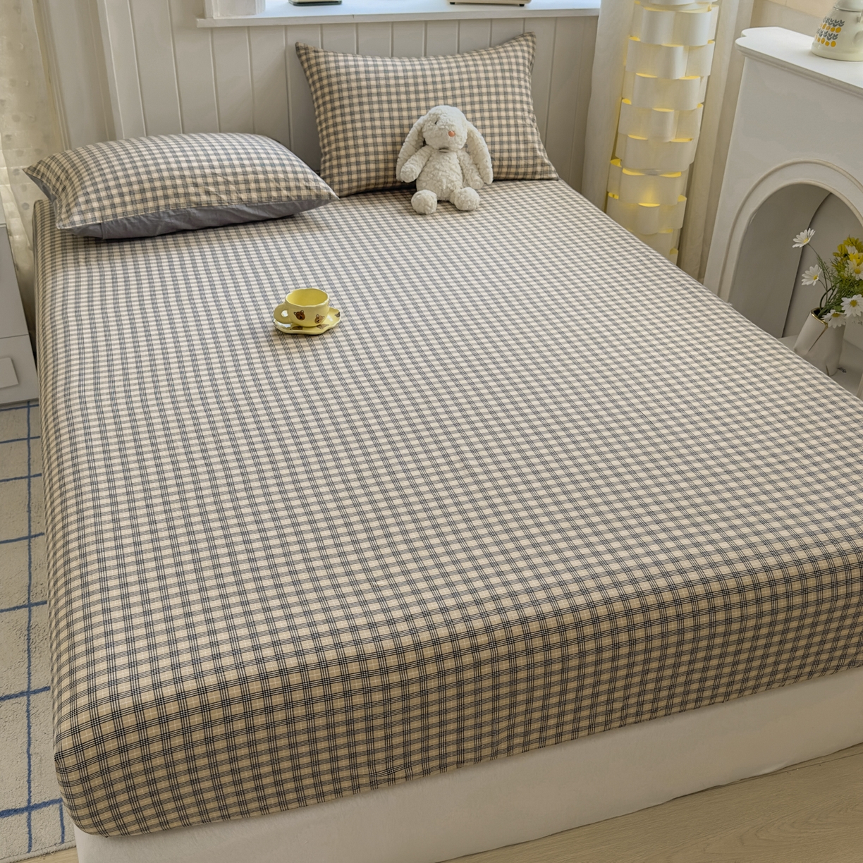 91家纺网 家纺一手货源 找家纺 宜家坊 2025新款A类色织全棉水洗棉床单单件纯棉格子纯色学生宿舍定制定做 春野-咖灰