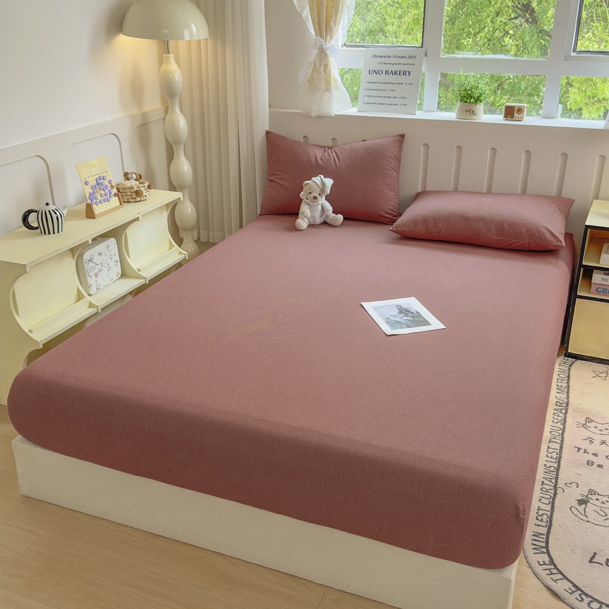 91家纺网 家纺一手货源 找家纺 宜家坊 2025新款A类色织全棉水洗棉床单单件纯棉格子纯色学生宿舍定制定做 纯棉素-红