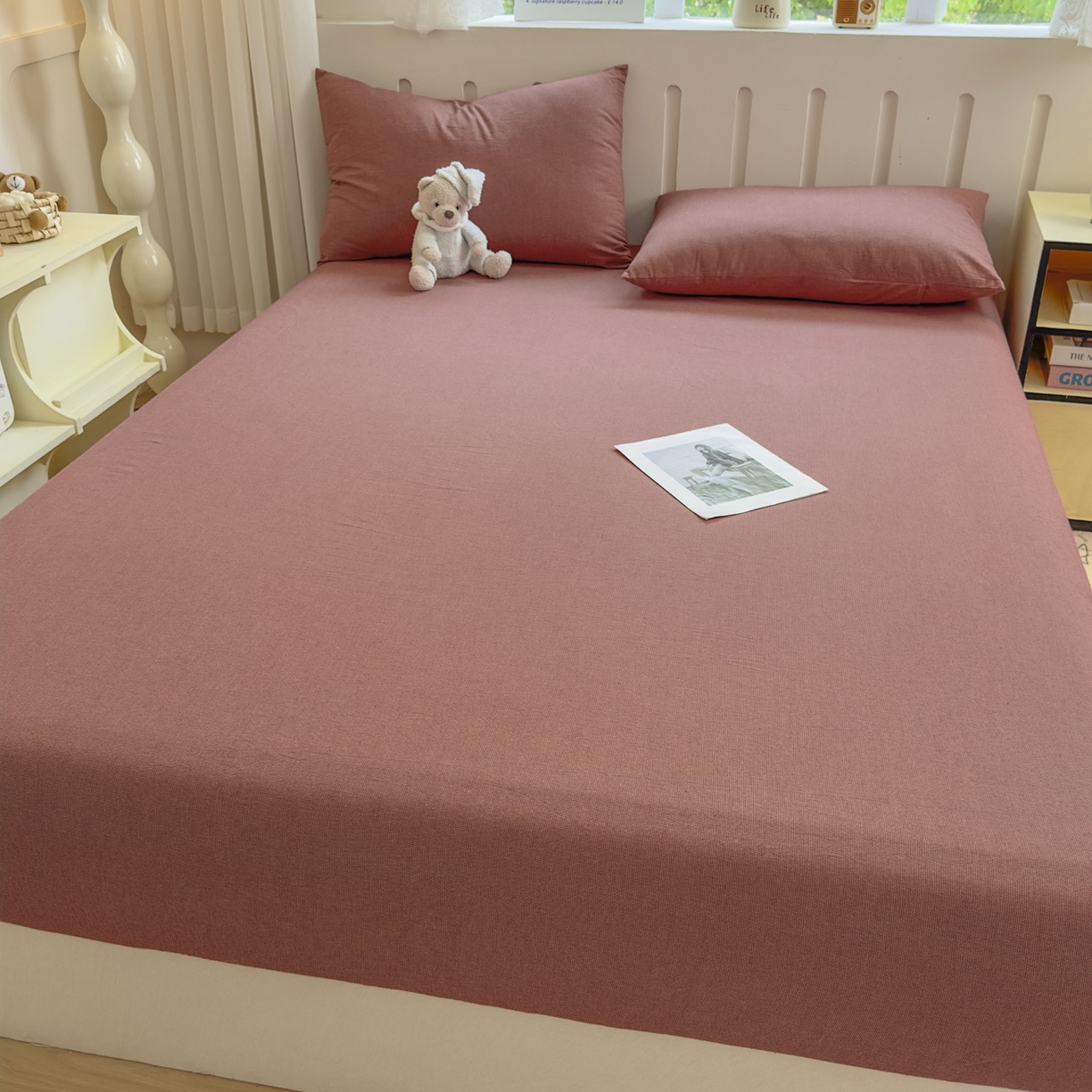 91家纺网 家纺一手货源 找家纺 宜家坊 2025新款A类色织全棉水洗棉床单单件纯棉格子纯色学生宿舍定制定做 纯棉素-红