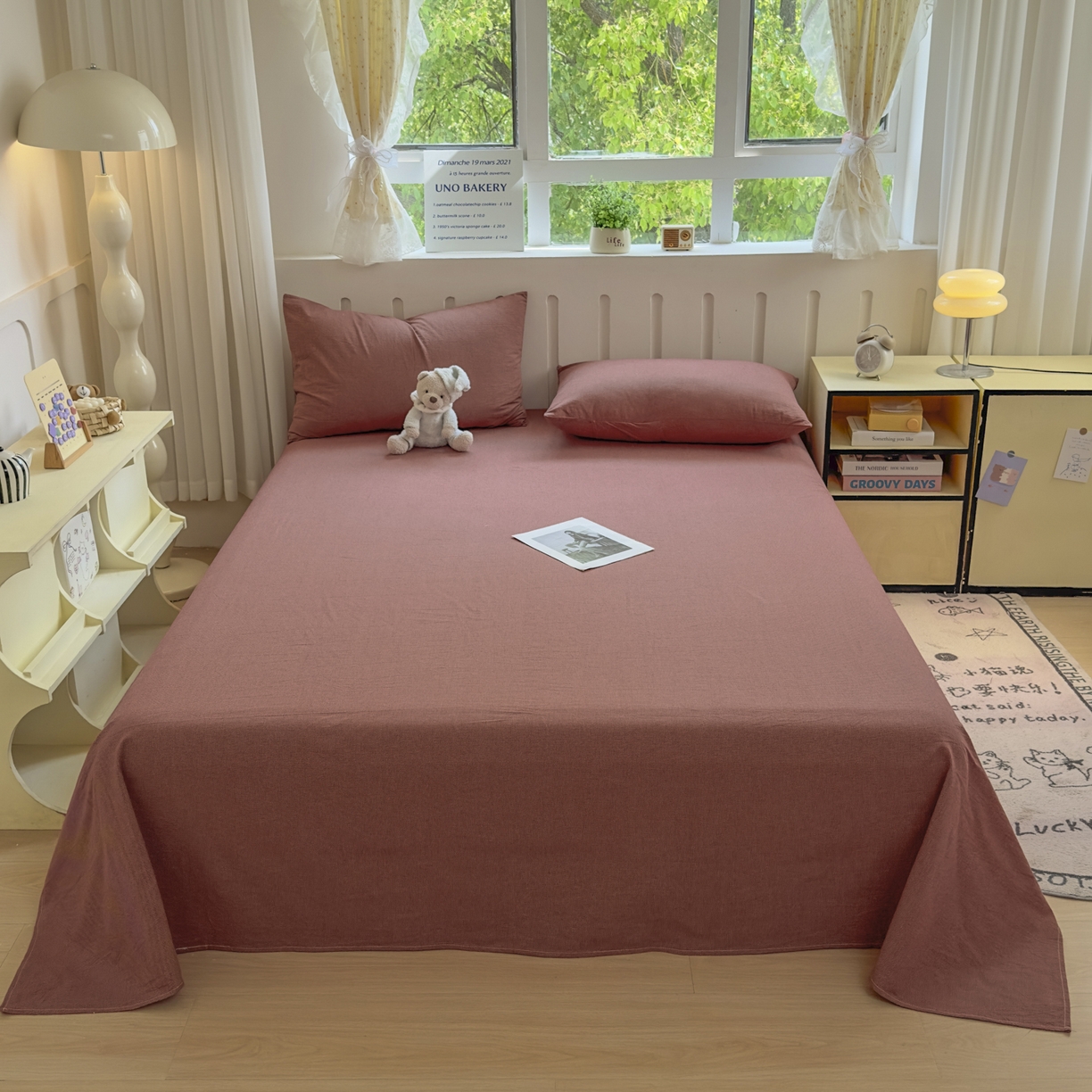 91家纺网 家纺一手货源 找家纺 宜家坊 2025新款A类色织全棉水洗棉床单单件纯棉格子纯色学生宿舍定制定做 纯棉素-红