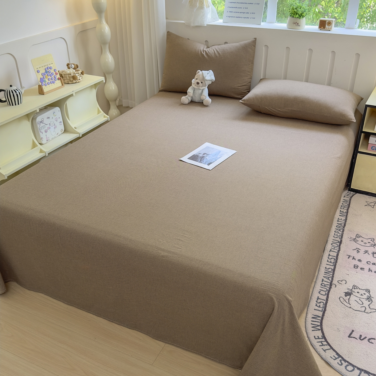 91家纺网 家纺一手货源 找家纺 宜家坊 2025新款A类色织全棉水洗棉床单单件纯棉格子纯色学生宿舍定制定做 纯棉素-咖