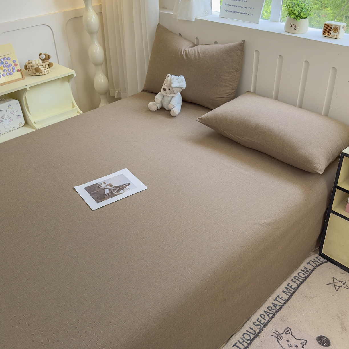 91家纺网 家纺一手货源 找家纺 宜家坊 2025新款A类色织全棉水洗棉床单单件纯棉格子纯色学生宿舍定制定做 纯棉素-咖