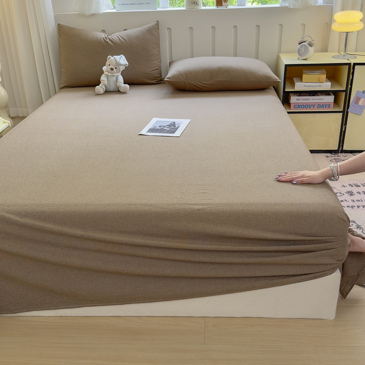 91家纺网 家纺一手货源 找家纺 宜家坊 2025新款A类色织全棉水洗棉床单单件纯棉格子纯色学生宿舍定制定做 纯棉素-咖