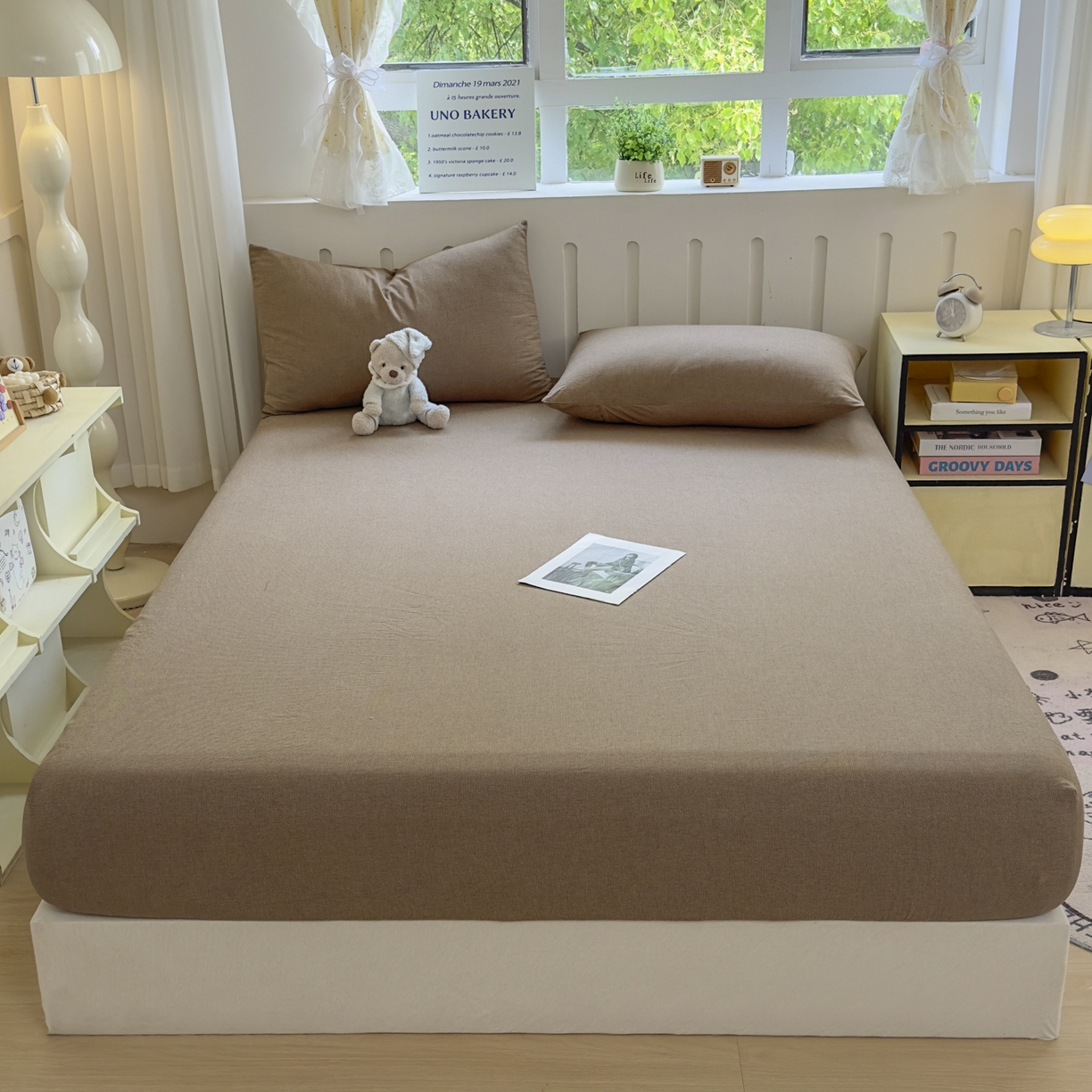 91家纺网 家纺一手货源 找家纺 宜家坊 2025新款A类色织全棉水洗棉床单单件纯棉格子纯色学生宿舍定制定做 纯棉素-咖