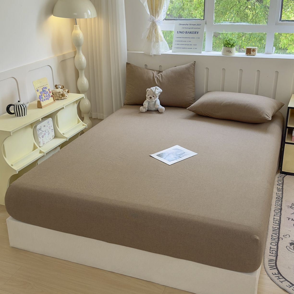 91家纺网 家纺一手货源 找家纺 宜家坊 2025新款A类色织全棉水洗棉床单单件纯棉格子纯色学生宿舍定制定做 纯棉素-咖