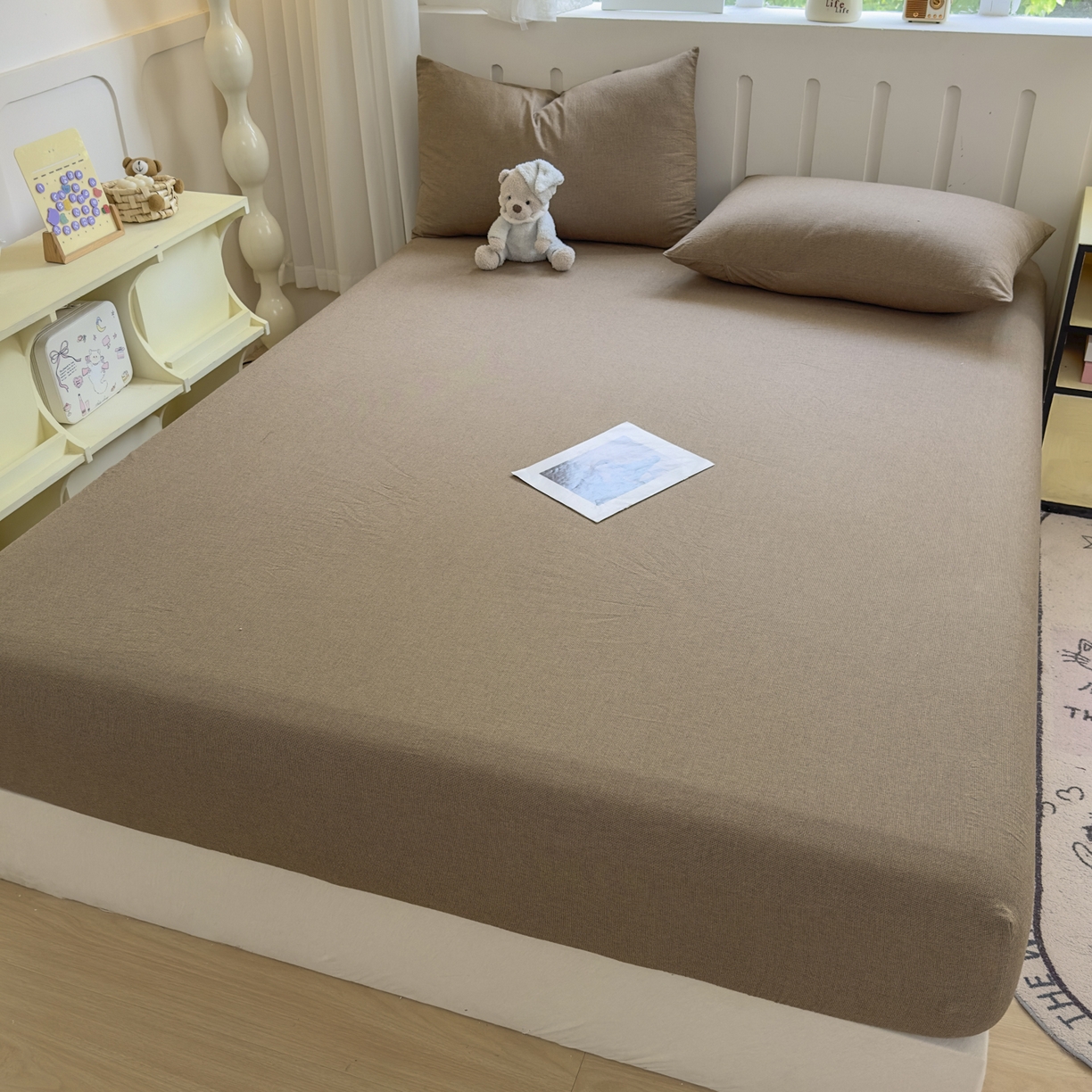 91家纺网 家纺一手货源 找家纺 宜家坊 2025新款A类色织全棉水洗棉床单单件纯棉格子纯色学生宿舍定制定做 纯棉素-咖