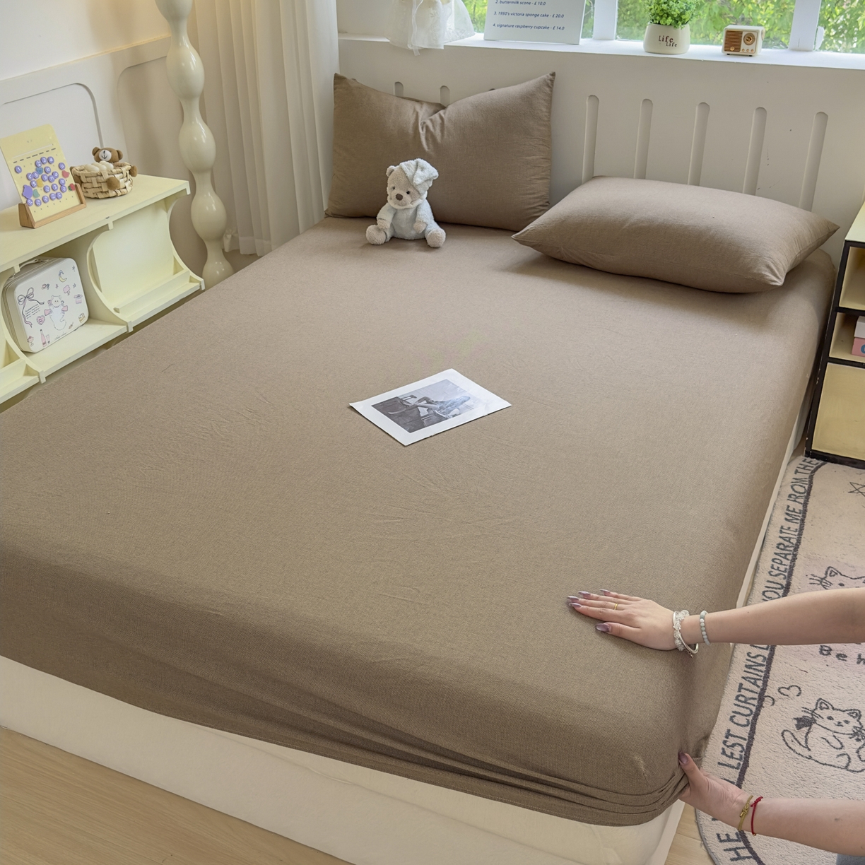 91家纺网 家纺一手货源 找家纺 宜家坊 2025新款A类色织全棉水洗棉床单单件纯棉格子纯色学生宿舍定制定做 纯棉素-咖