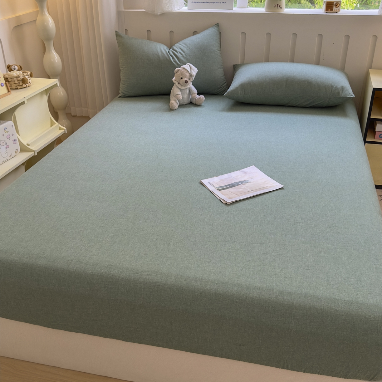 91家纺网 家纺一手货源 找家纺 宜家坊 2025新款A类色织全棉水洗棉床单单件纯棉格子纯色学生宿舍定制定做 纯色-草绿