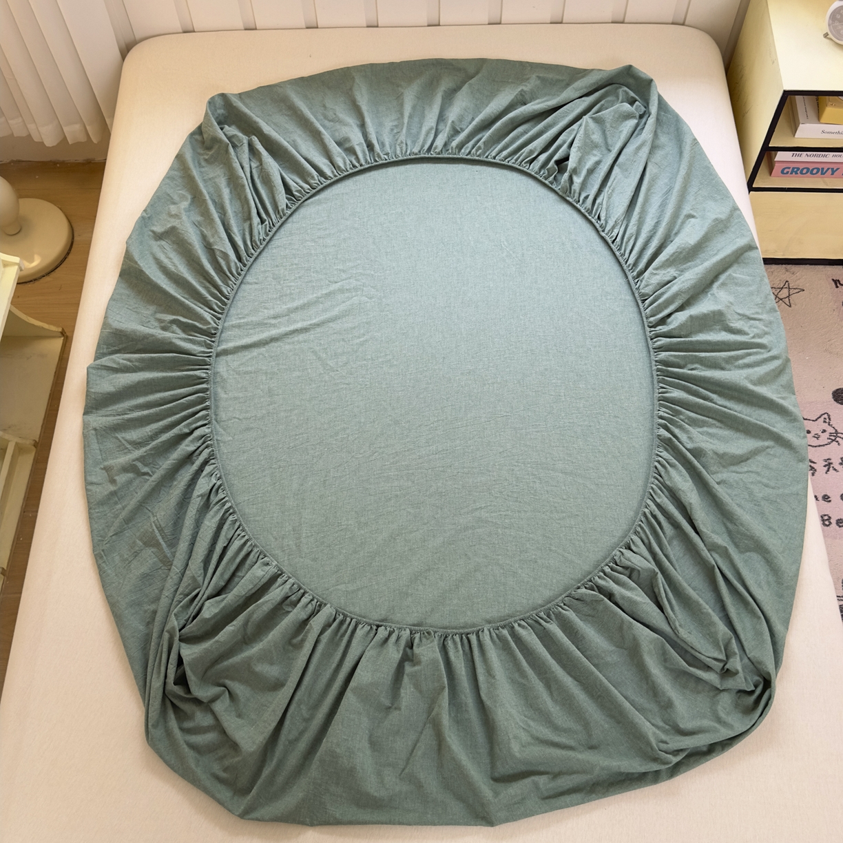 91家纺网 家纺一手货源 找家纺 宜家坊 2025新款A类色织全棉水洗棉床单单件纯棉格子纯色学生宿舍定制定做 纯色-草绿