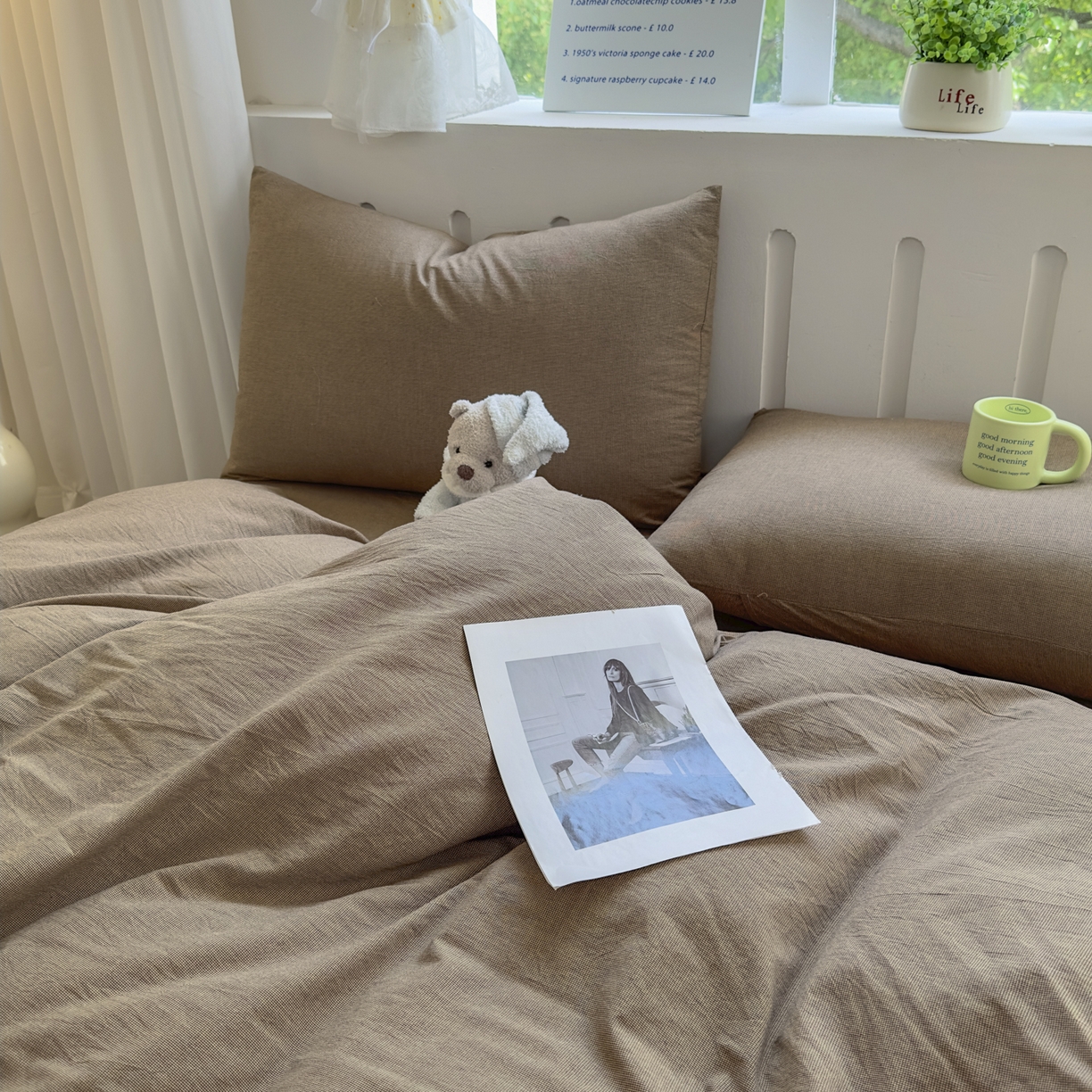 91家纺网 家纺一手货源 找家纺 宜家坊 2025新款A类全棉色织水洗棉四件套纯棉格子纯色被套学生宿舍三件套定制定做 纯棉素-咖