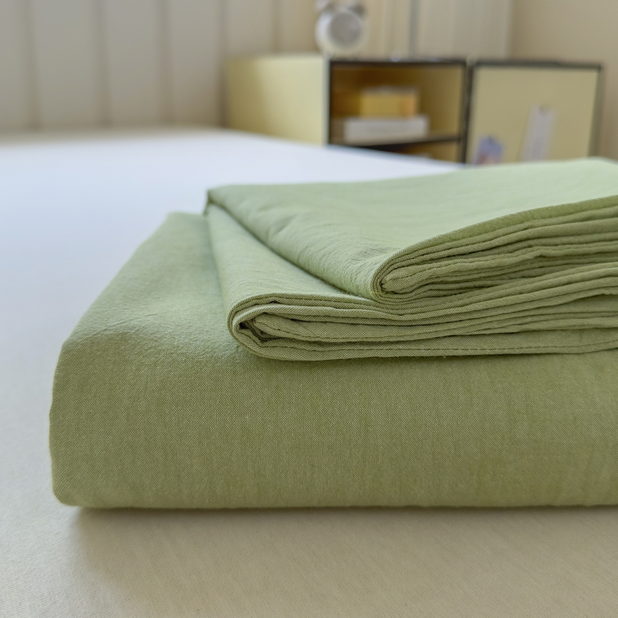 91家纺网 家纺一手货源 找家纺 宜家坊 2025新款A类色织全棉水洗棉床单单件纯棉格子纯色学生宿舍定制定做 纯色-果绿