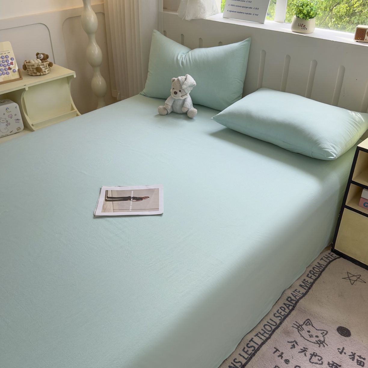 91家纺网 家纺一手货源 找家纺 宜家坊 2025新款A类色织全棉水洗棉床单单件纯棉格子纯色学生宿舍定制定做 纯色-湖蓝