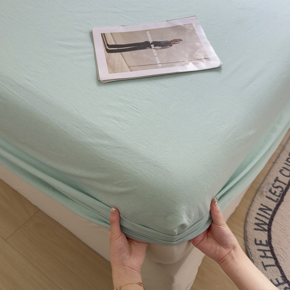 91家纺网 家纺一手货源 找家纺 宜家坊 2025新款A类色织全棉水洗棉床单单件纯棉格子纯色学生宿舍定制定做 纯色-湖蓝