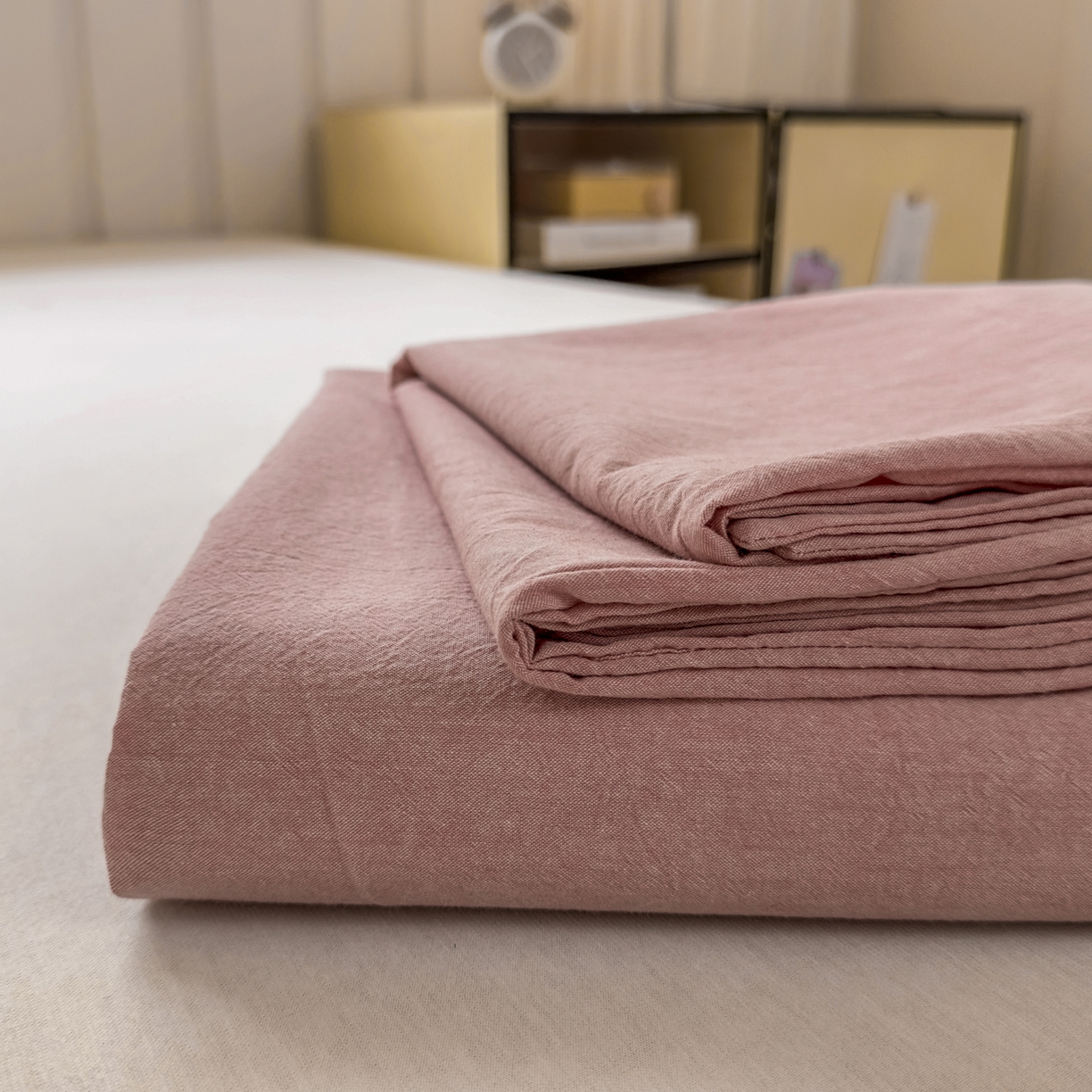 宜家坊 2025新款A类色织全棉水洗棉床单单件纯棉格子纯色学生宿舍定制定做 纯色-藕粉