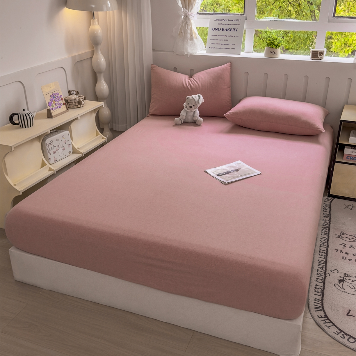 91家纺网 家纺一手货源 找家纺 宜家坊 2025新款A类色织全棉水洗棉床单单件纯棉格子纯色学生宿舍定制定做 纯色-藕粉