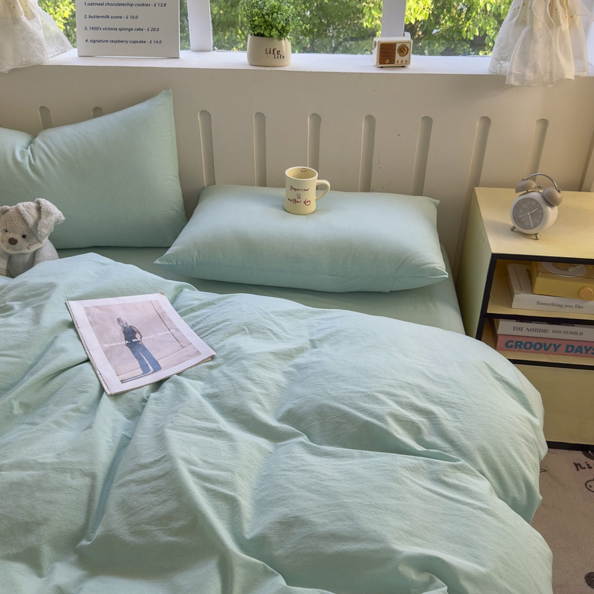 91家纺网 家纺一手货源 找家纺 宜家坊 2025新款A类全棉色织水洗棉四件套纯棉格子纯色被套学生宿舍三件套定制定做 纯色-湖蓝