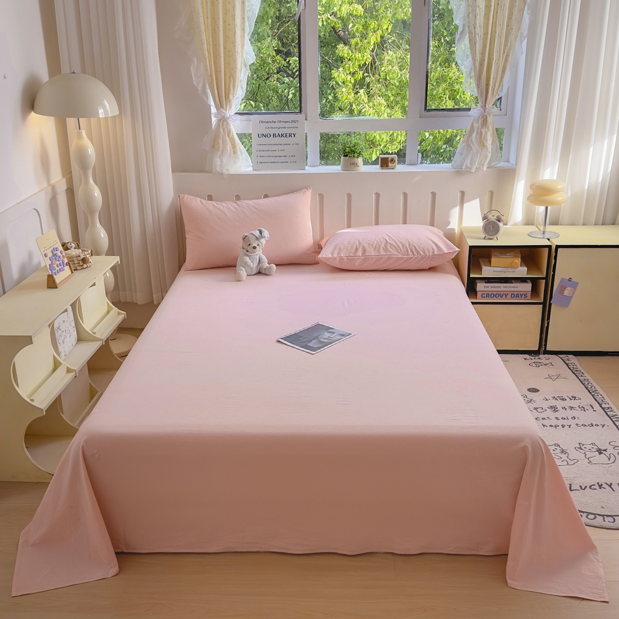 91家纺网 家纺一手货源 找家纺 宜家坊 2025新款A类色织全棉水洗棉床单单件纯棉格子纯色学生宿舍定制定做 纯色-浅粉