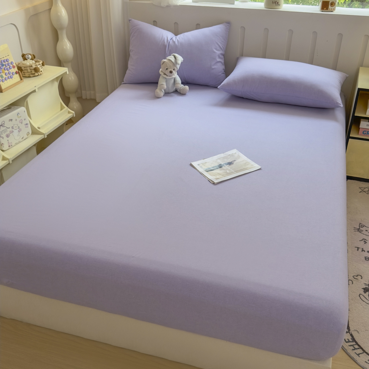 91家纺网 家纺一手货源 找家纺 宜家坊 2025新款A类色织全棉水洗棉床单单件纯棉格子纯色学生宿舍定制定做 纯色-浅紫