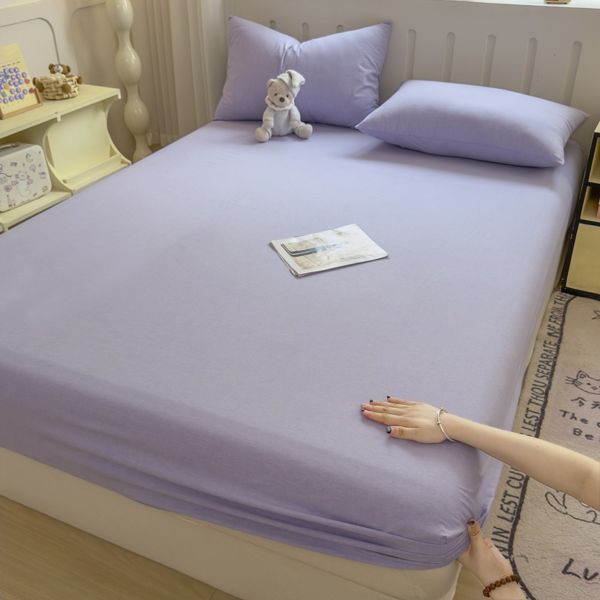 91家纺网 家纺一手货源 找家纺 宜家坊 2025新款A类色织全棉水洗棉床单单件纯棉格子纯色学生宿舍定制定做 纯色-浅紫