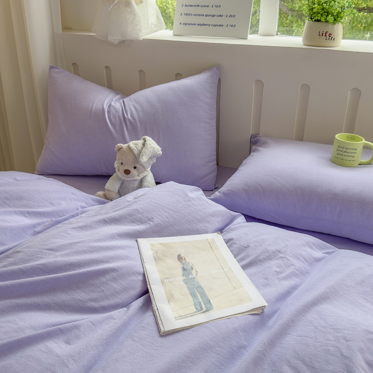 91家纺网 家纺一手货源 找家纺 宜家坊 2025新款A类全棉色织水洗棉四件套纯棉格子纯色被套学生宿舍三件套定制定做 纯色-浅紫