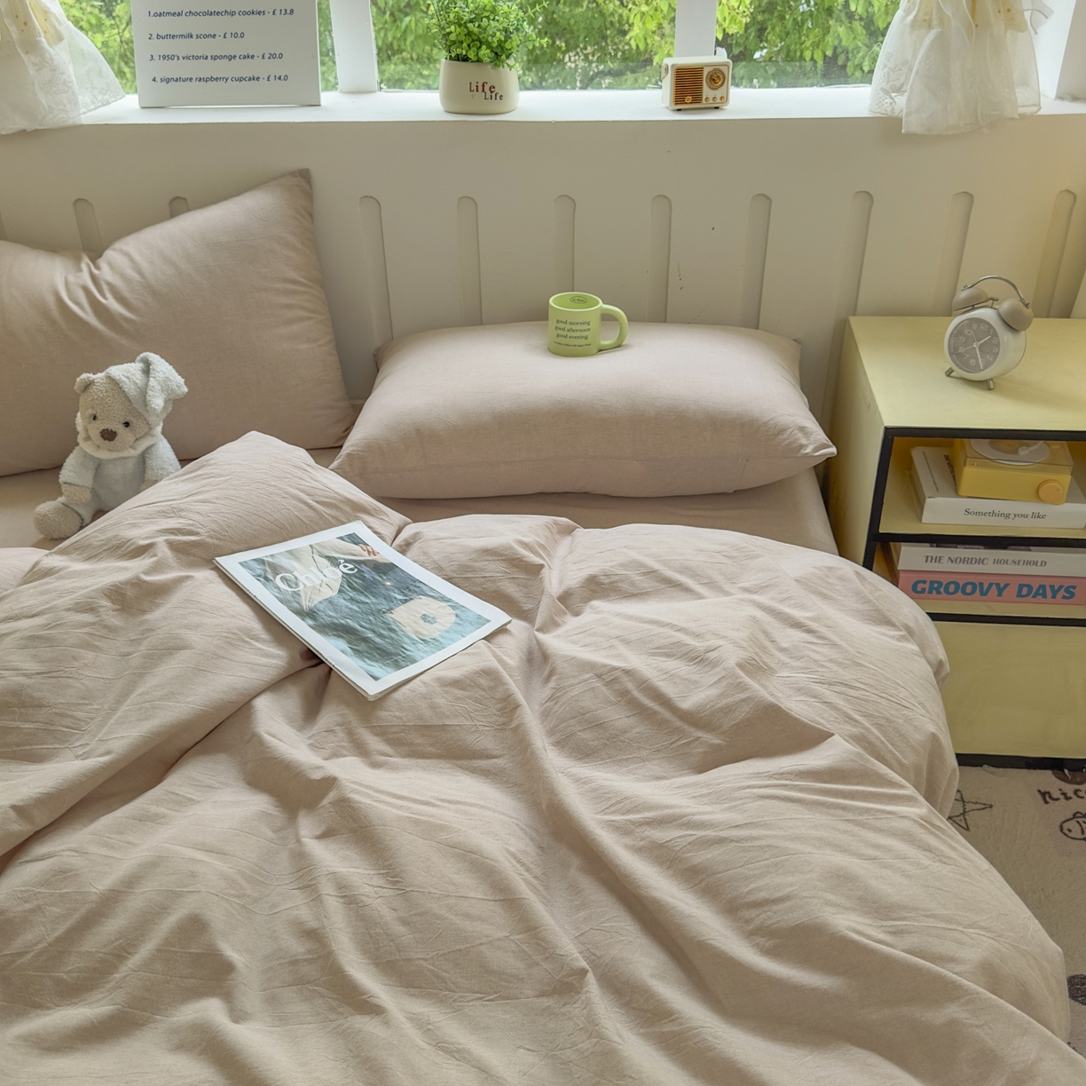 91家纺网 家纺一手货源 找家纺 宜家坊 2025新款A类全棉色织水洗棉四件套纯棉格子纯色被套学生宿舍三件套定制定做 纯色-土密