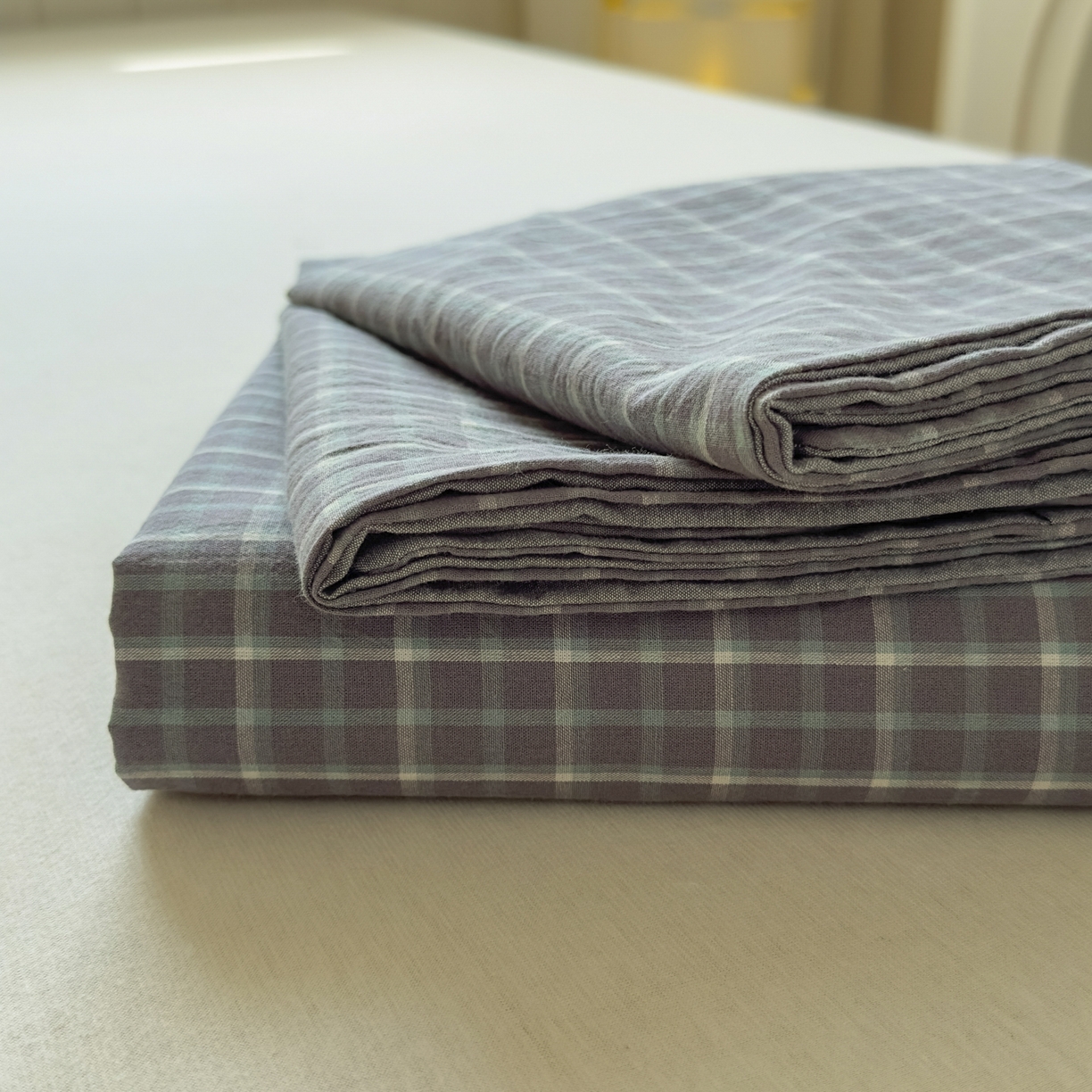 宜家坊 2025新款A类色织全棉水洗棉床单单件纯棉格子纯色学生宿舍定制定做 米娜-绿灰