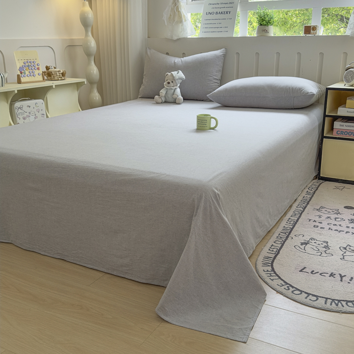 91家纺网 家纺一手货源 找家纺 宜家坊 2025新款A类全棉色织水洗棉四件套纯棉格子纯色被套学生宿舍三件套定制定做 洛伊-灰咖大格