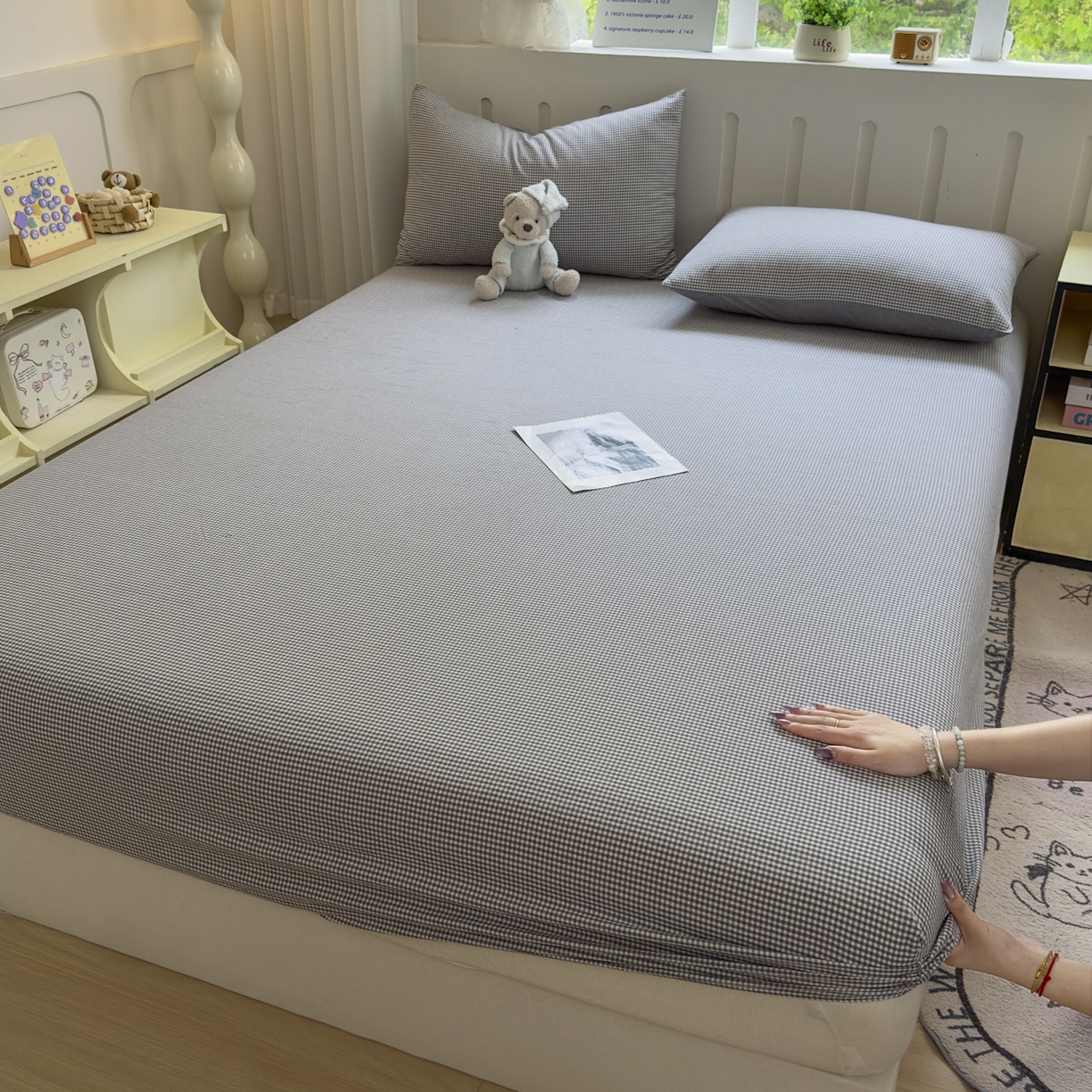 91家纺网 家纺一手货源 找家纺 宜家坊 2025新款A类色织全棉水洗棉床单单件纯棉格子纯色学生宿舍定制定做 密格-烟灰