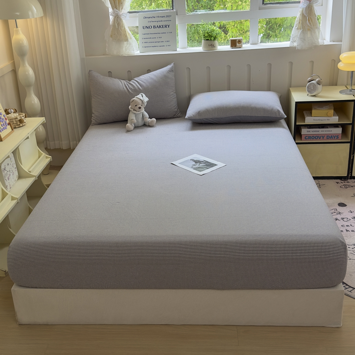 91家纺网 家纺一手货源 找家纺 宜家坊 2025新款A类色织全棉水洗棉床单单件纯棉格子纯色学生宿舍定制定做 密格-烟灰