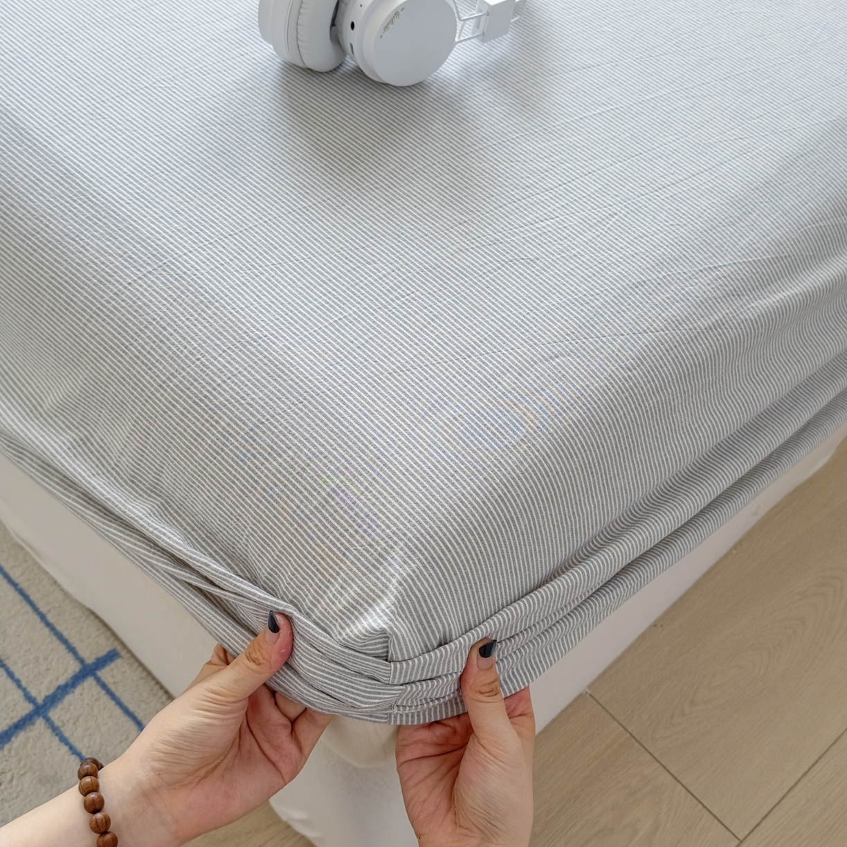 91家纺网 家纺一手货源 找家纺 宜家坊 2025新款A类色织全棉水洗棉床单单件纯棉格子纯色学生宿舍定制定做 密条-浅灰