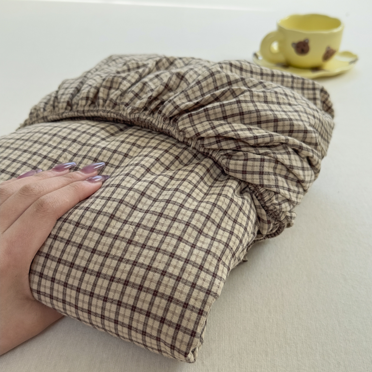 91家纺网 家纺一手货源 找家纺 宜家坊 2025新款A类色织全棉水洗棉床单单件纯棉格子纯色学生宿舍定制定做 春野-咖灰