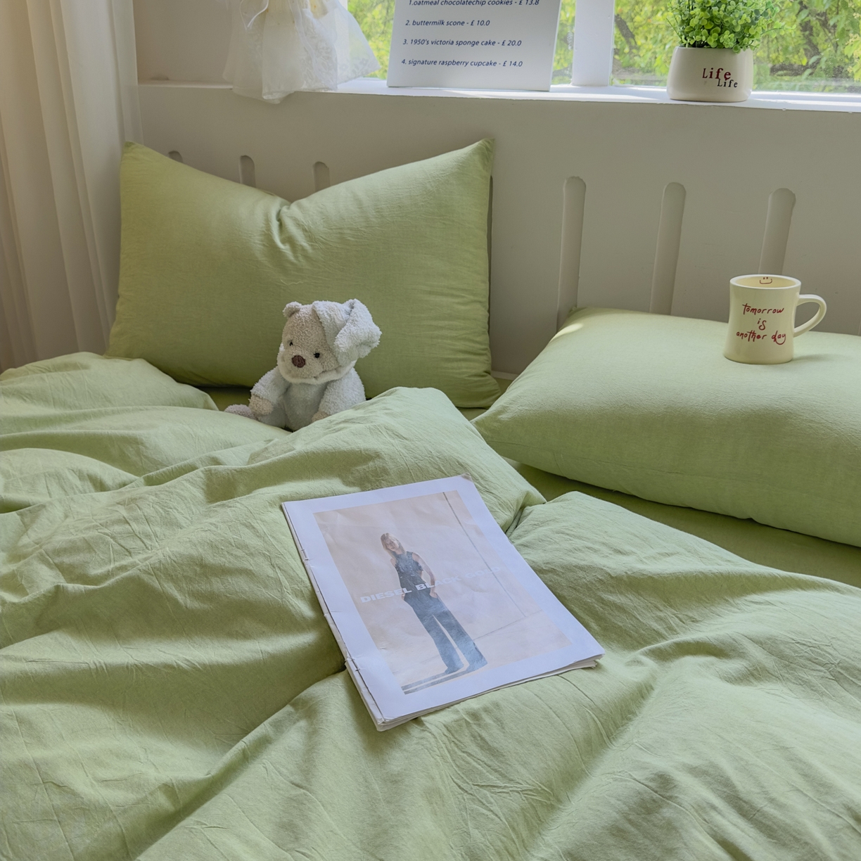 91家纺网 家纺一手货源 找家纺 宜家坊 2025新款A类全棉色织水洗棉单枕套系列 纯色-果绿