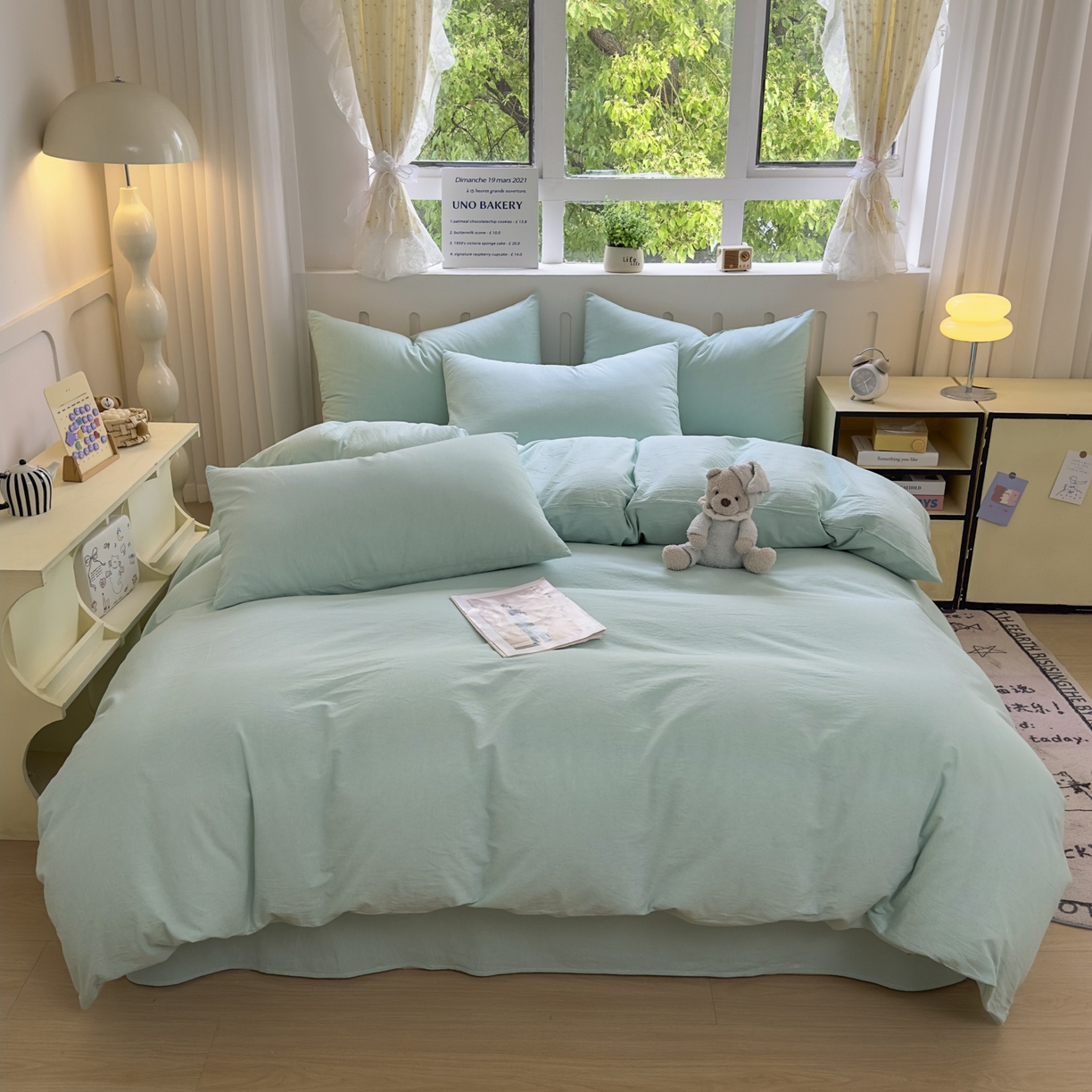 91家纺网 家纺一手货源 找家纺 宜家坊 2025新款A类全棉色织水洗棉单枕套系列 纯色-湖蓝