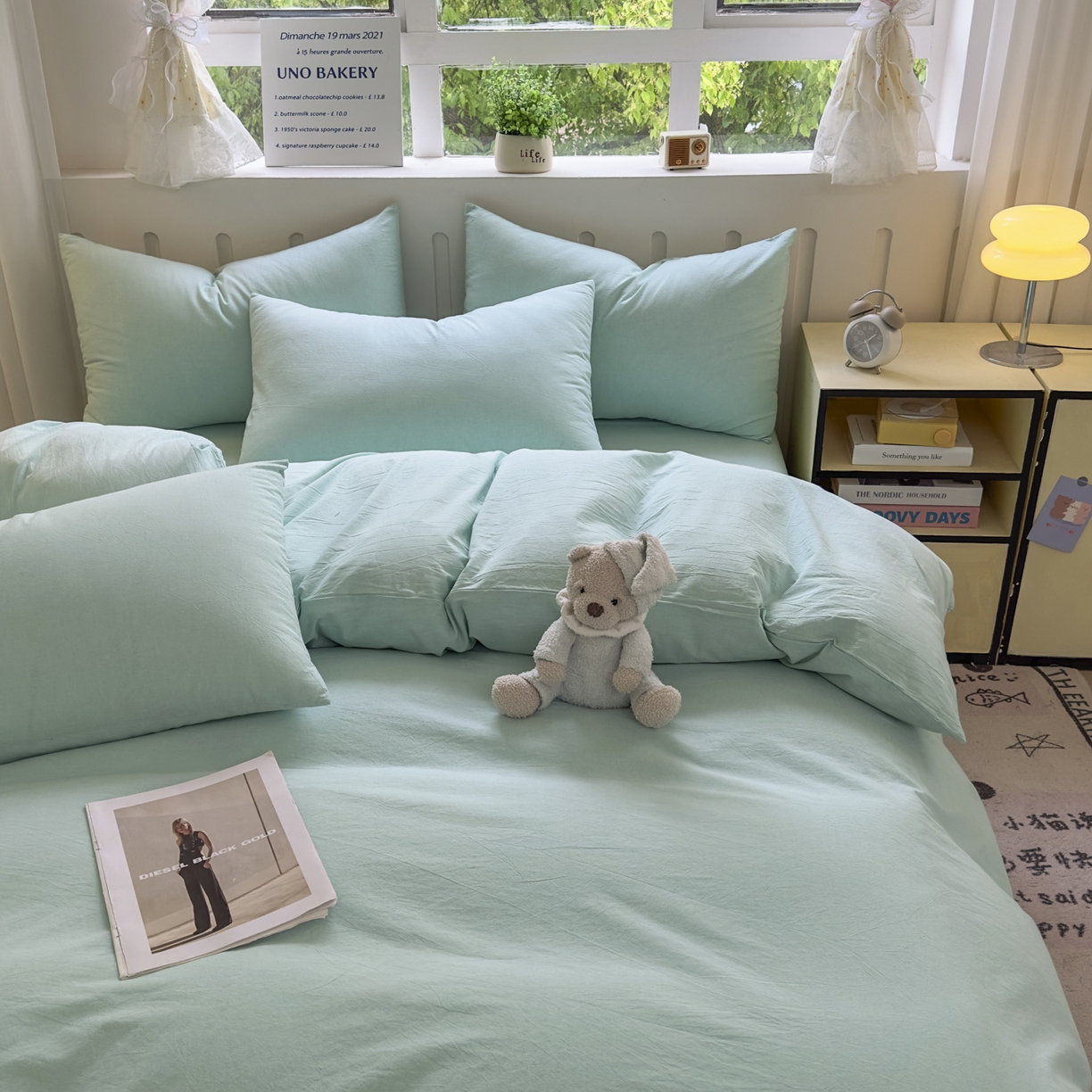 91家纺网 家纺一手货源 找家纺 宜家坊 2025新款A类全棉色织水洗棉单枕套系列 纯色-湖蓝