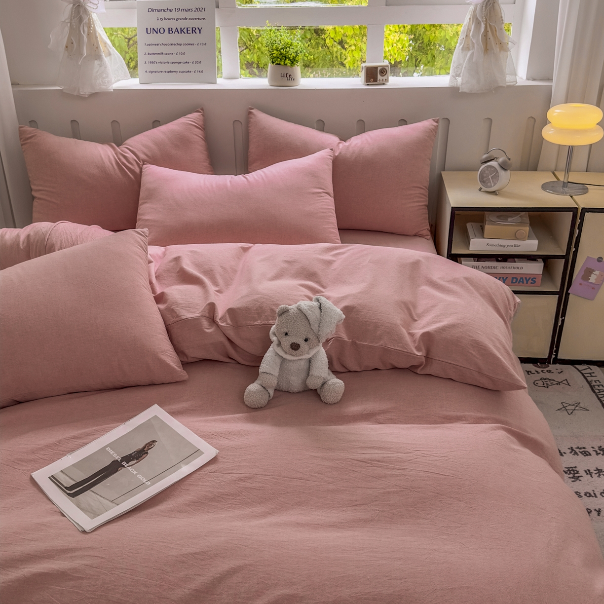 91家纺网 家纺一手货源 找家纺 宜家坊 2025新款A类全棉色织水洗棉单枕套系列 纯色-藕粉