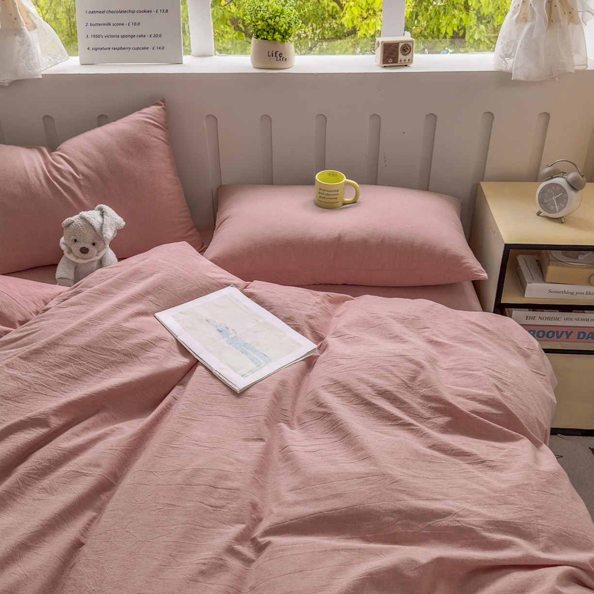 91家纺网 家纺一手货源 找家纺 宜家坊 2025新款A类全棉色织水洗棉单枕套系列 纯色-藕粉