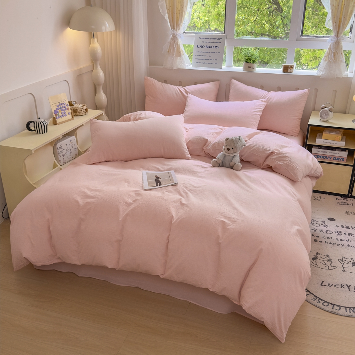 91家纺网 家纺一手货源 找家纺 宜家坊 2025新款A类全棉色织水洗棉单枕套系列 纯色-浅粉